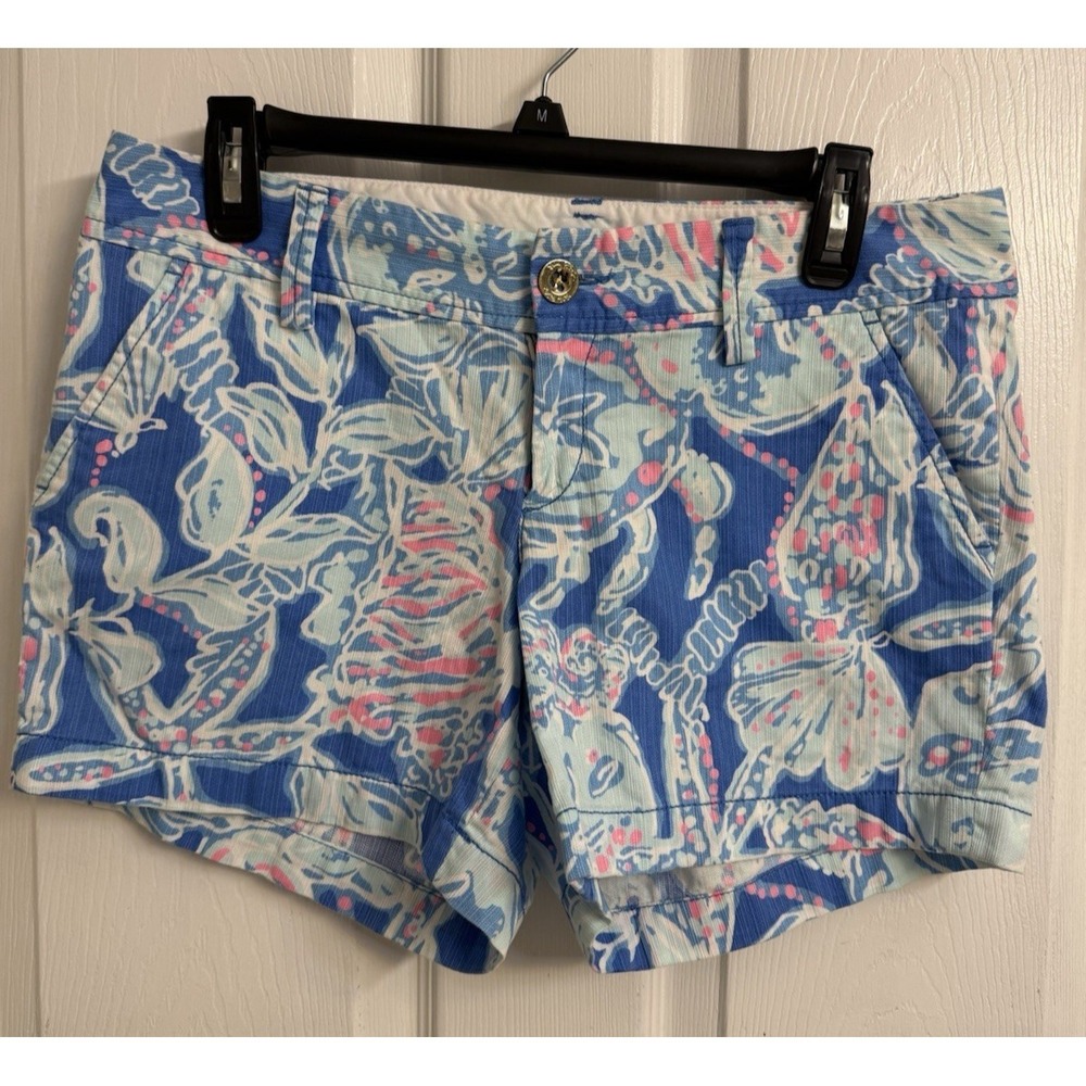 Lily Pulitzer Bay Blue Cotton Callahan Shorts Beach Golf Casual Women's 6 - Picture 1 of 16